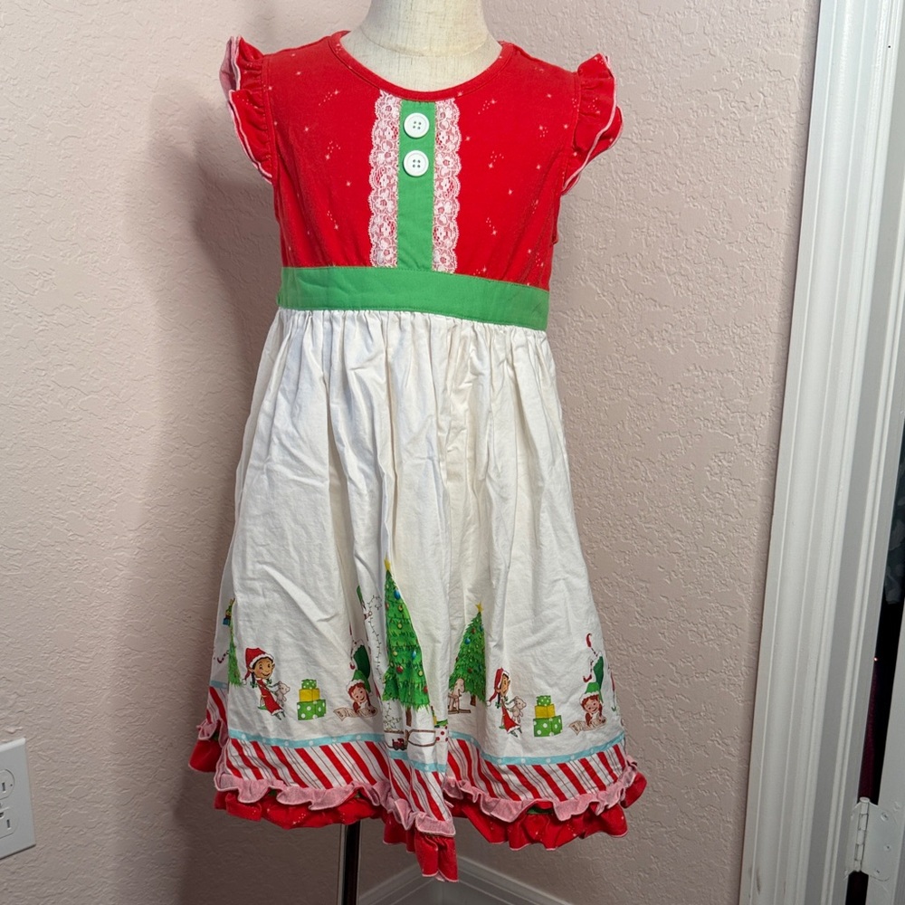 Zoe Addelyn Girls Christmas Tree Dress size 8 Festive Red and Green